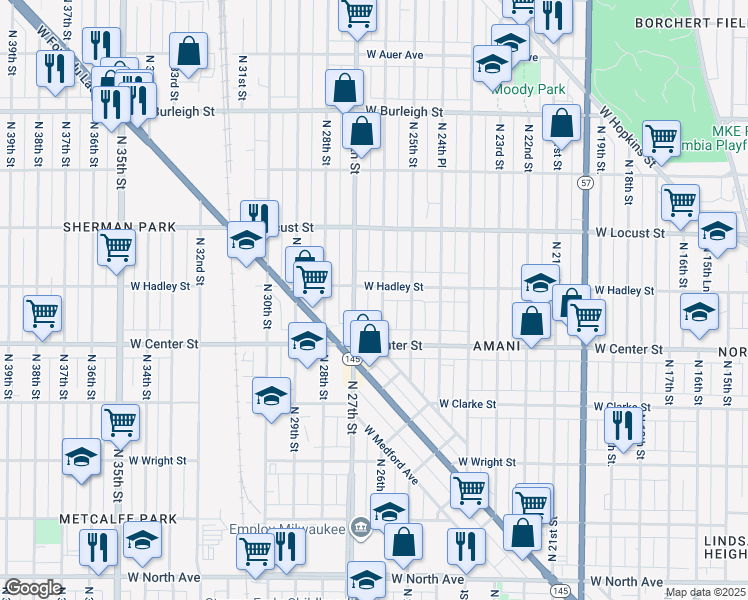 map of restaurants, bars, coffee shops, grocery stores, and more near 2773 North 26th Street in Milwaukee