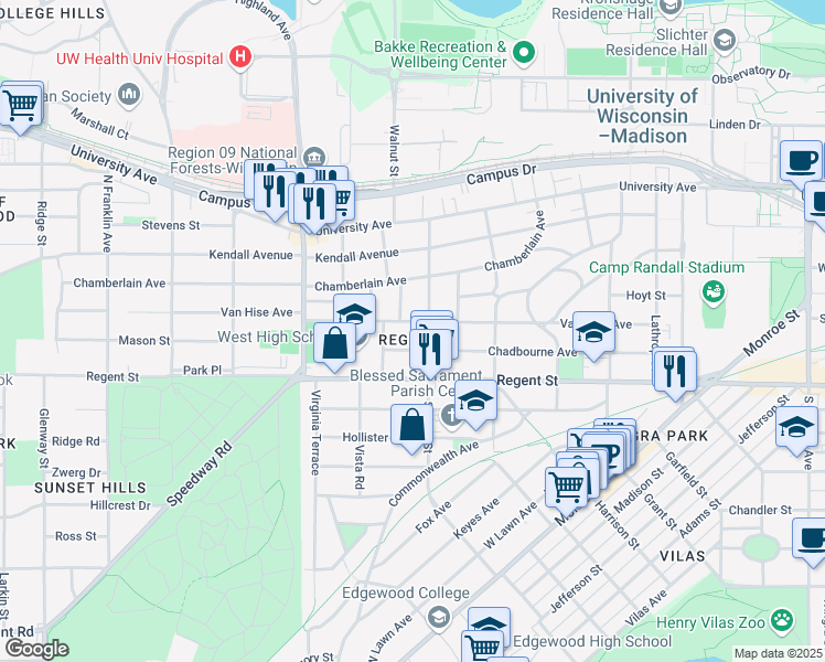 map of restaurants, bars, coffee shops, grocery stores, and more near in Madison