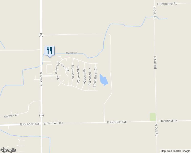 map of restaurants, bars, coffee shops, grocery stores, and more near 498 East Van Buren Circle in Davison