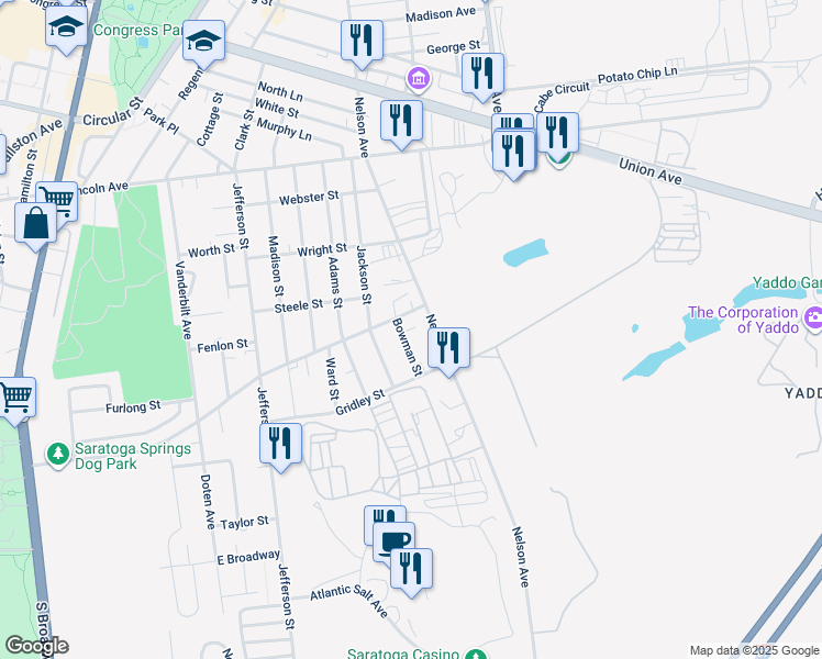 map of restaurants, bars, coffee shops, grocery stores, and more near 162 Crescent Street in Saratoga Springs