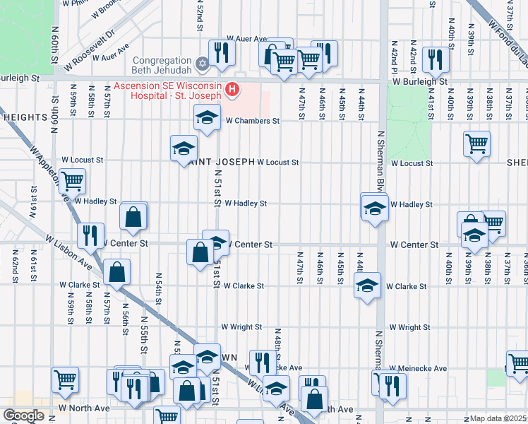 map of restaurants, bars, coffee shops, grocery stores, and more near 2773 North 49th Street in Milwaukee