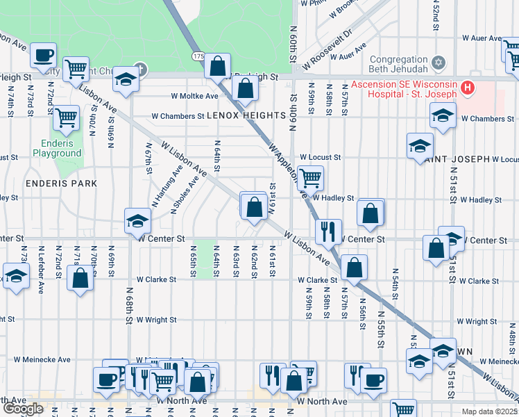 map of restaurants, bars, coffee shops, grocery stores, and more near 6200 West Lisbon Avenue in Milwaukee