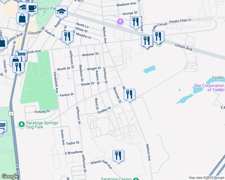 map of restaurants, bars, coffee shops, grocery stores, and more near 162 Crescent Street in Saratoga Springs