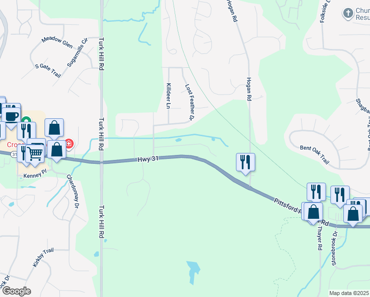 map of restaurants, bars, coffee shops, grocery stores, and more near 19 Black Mallard Circle in Fairport