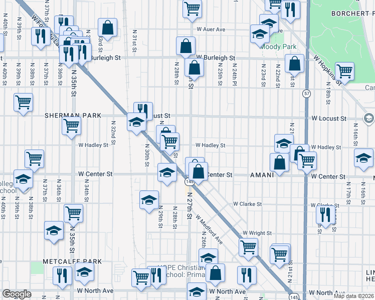map of restaurants, bars, coffee shops, grocery stores, and more near in Milwaukee