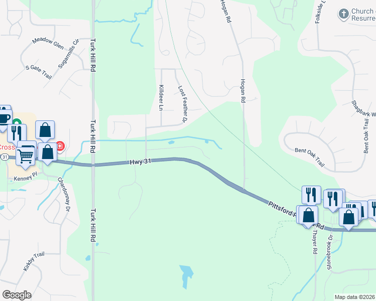 map of restaurants, bars, coffee shops, grocery stores, and more near 25 Black Mallard Circle in Fairport