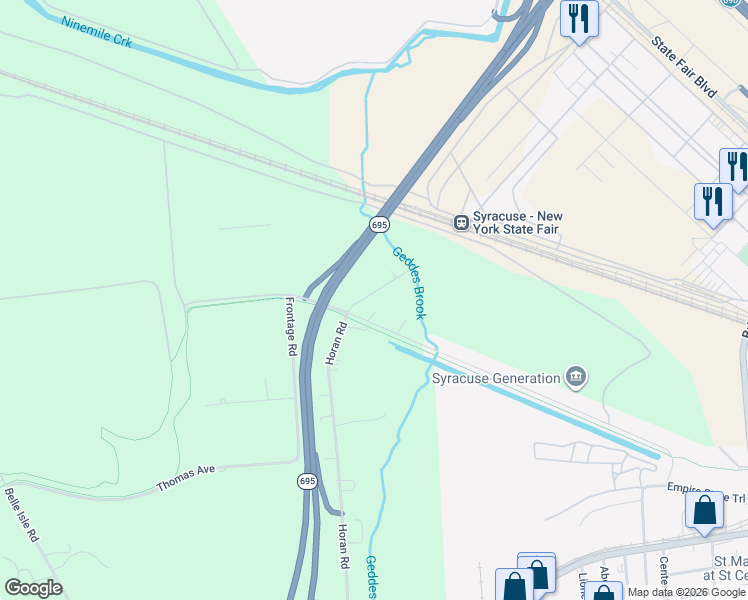 map of restaurants, bars, coffee shops, grocery stores, and more near 127 Horan Road in Syracuse