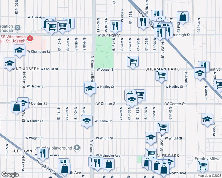 map of restaurants, bars, coffee shops, grocery stores, and more near 2773 North 41st Street in Milwaukee