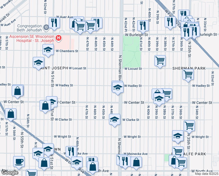 map of restaurants, bars, coffee shops, grocery stores, and more near 2771 North 44th Street in Milwaukee