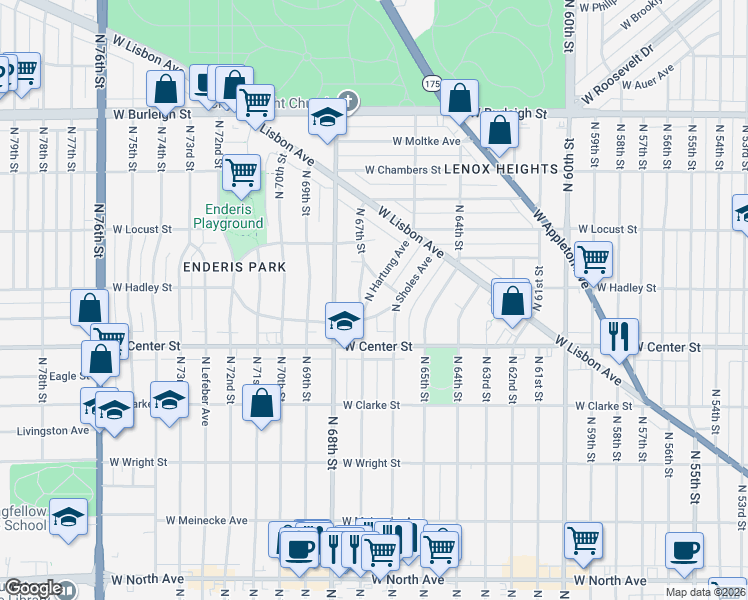 map of restaurants, bars, coffee shops, grocery stores, and more near 2770 North Hartung Avenue in Milwaukee