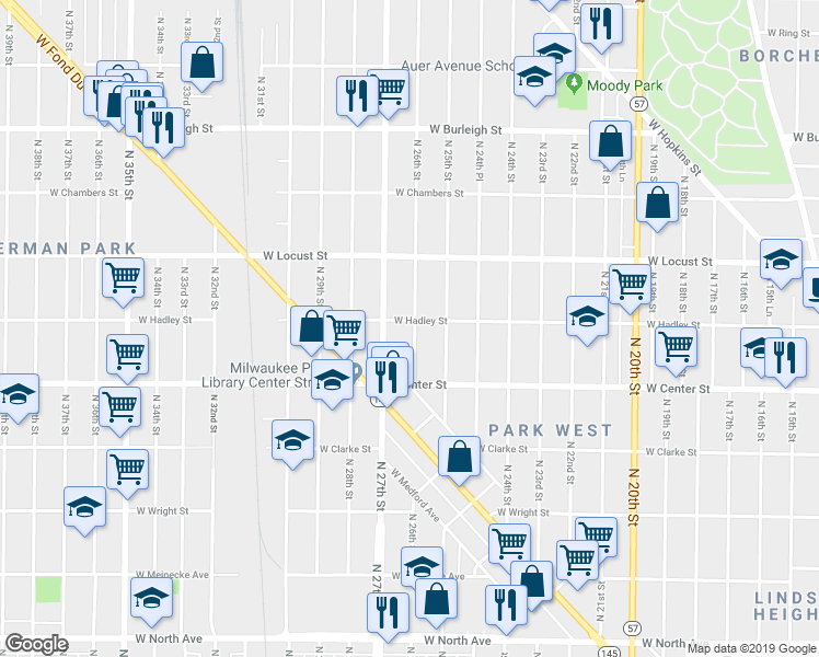 map of restaurants, bars, coffee shops, grocery stores, and more near 2773 North 26th Street in Milwaukee