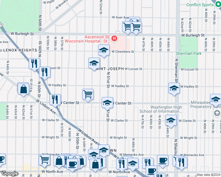 map of restaurants, bars, coffee shops, grocery stores, and more near 2771-2773 North 50th Street in Milwaukee