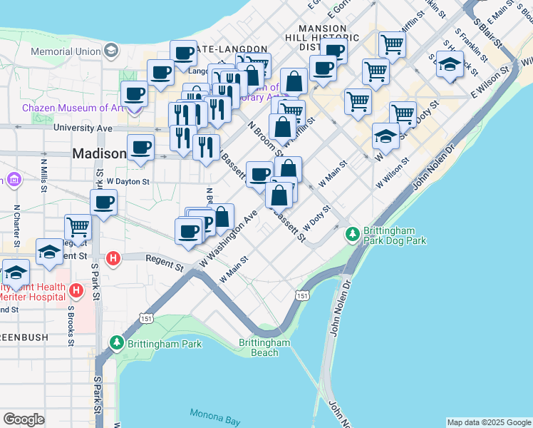 map of restaurants, bars, coffee shops, grocery stores, and more near in Madison