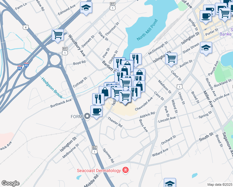 map of restaurants, bars, coffee shops, grocery stores, and more near 767 Islington Street in Portsmouth