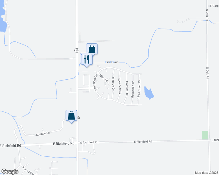 map of restaurants, bars, coffee shops, grocery stores, and more near 351 Grant Circle in Davison