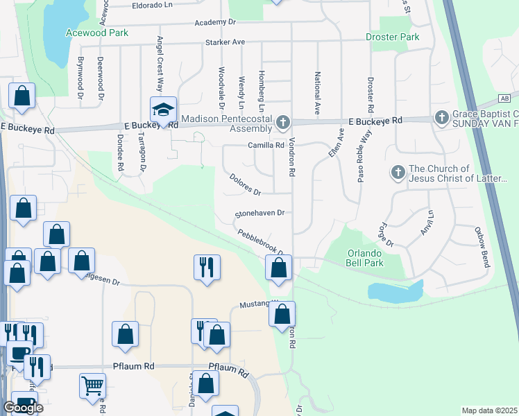 map of restaurants, bars, coffee shops, grocery stores, and more near 5030 Stonehaven Drive in Madison