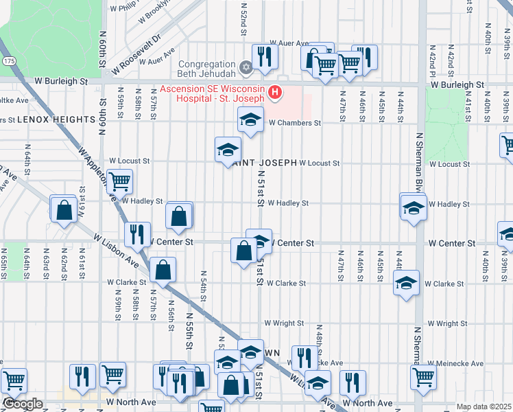 map of restaurants, bars, coffee shops, grocery stores, and more near 2763 North 51st Street in Milwaukee