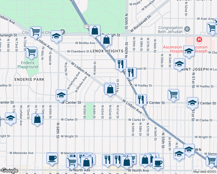 map of restaurants, bars, coffee shops, grocery stores, and more near 6200 West Lisbon Avenue in Milwaukee