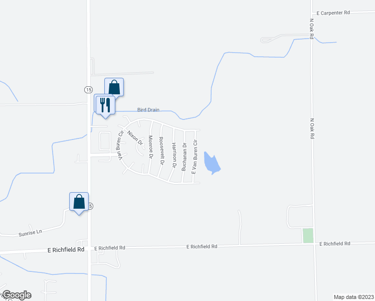map of restaurants, bars, coffee shops, grocery stores, and more near 463 Buchanan Drive in Davison