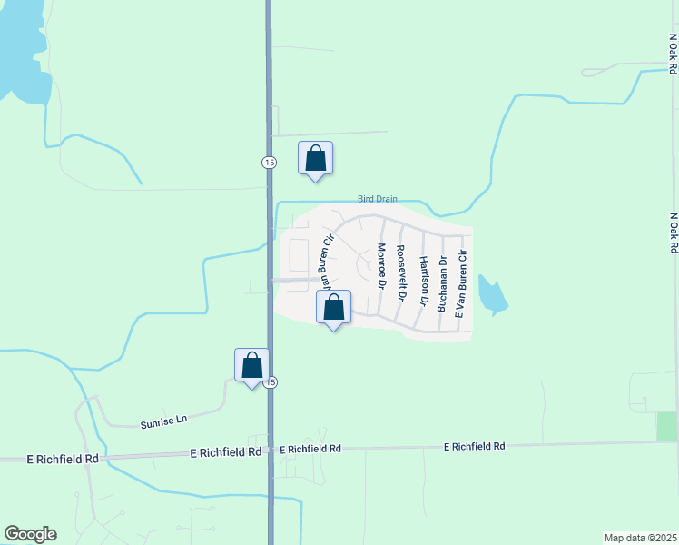 map of restaurants, bars, coffee shops, grocery stores, and more near 425 Van Buren Circle in Davison