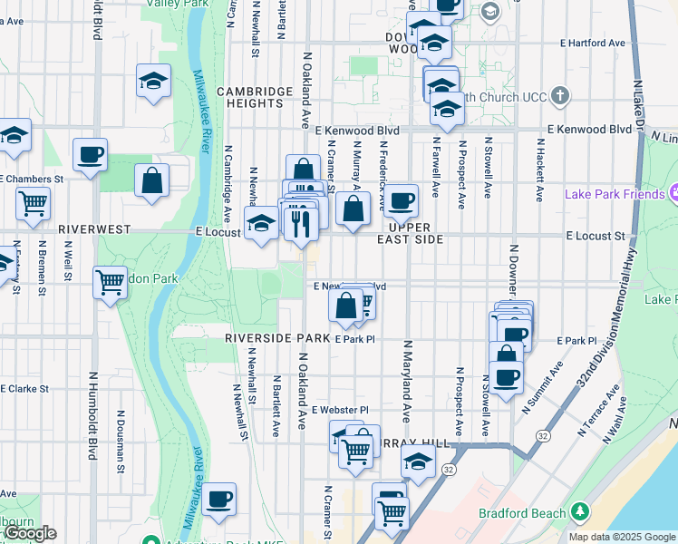 map of restaurants, bars, coffee shops, grocery stores, and more near in Milwaukee