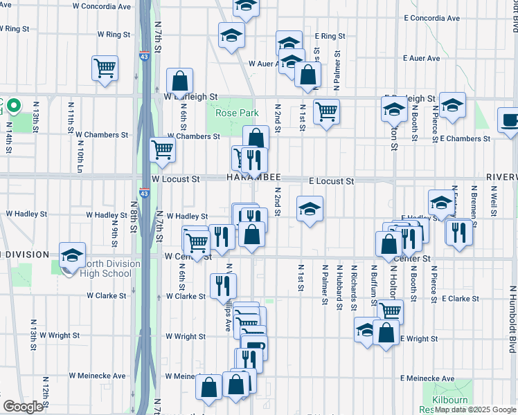 map of restaurants, bars, coffee shops, grocery stores, and more near 2826 North Doctor Martin Luther King Junior Drive in Milwaukee