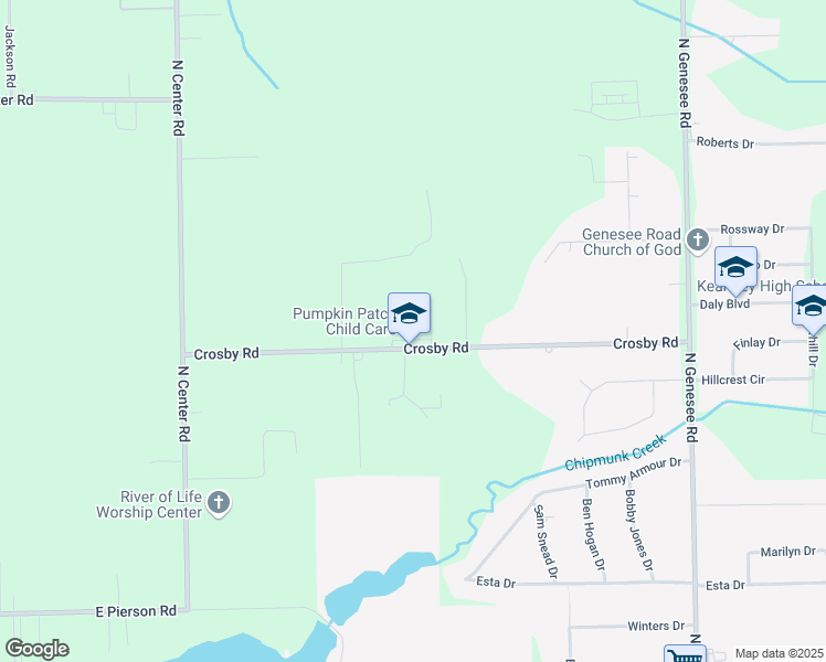 map of restaurants, bars, coffee shops, grocery stores, and more near 4235 Crosby Road in Flint