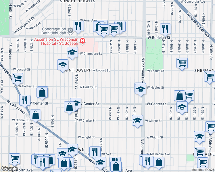 map of restaurants, bars, coffee shops, grocery stores, and more near 2772 North 48th Street in Milwaukee