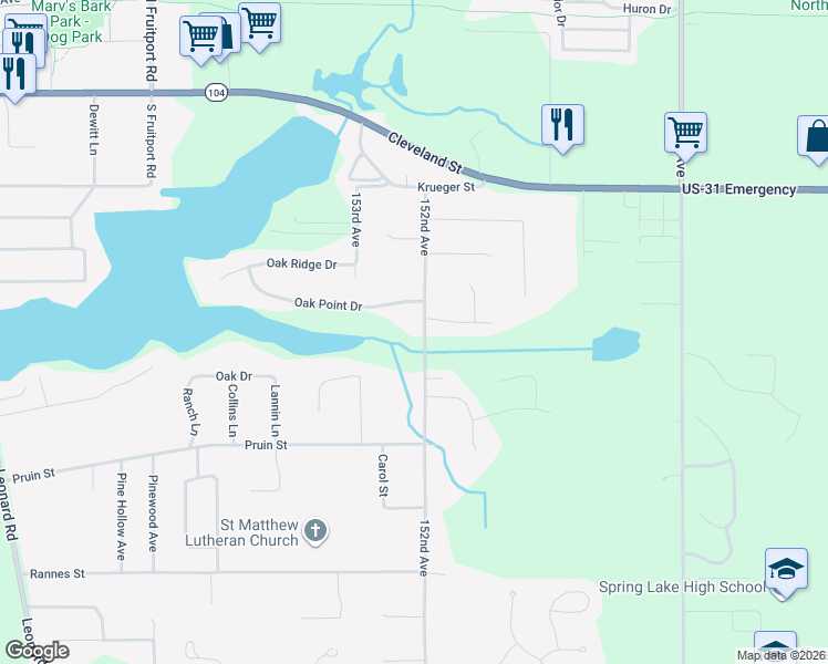 map of restaurants, bars, coffee shops, grocery stores, and more near 16597 152nd Avenue in Spring Lake