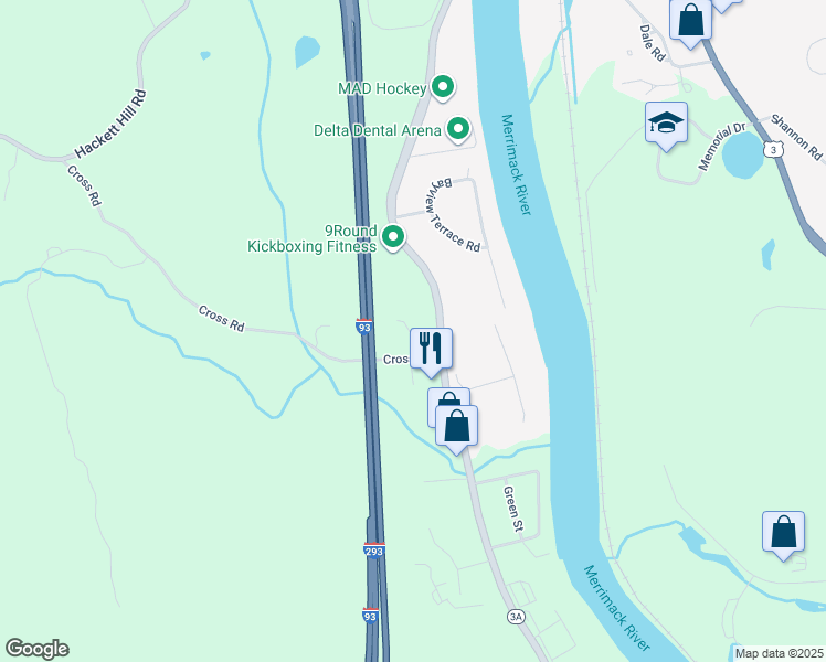 map of restaurants, bars, coffee shops, grocery stores, and more near 5 Cross Road in Hooksett