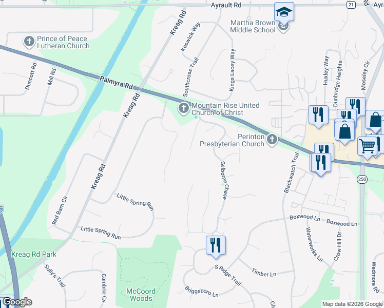 map of restaurants, bars, coffee shops, grocery stores, and more near 19 Selborne Chase in Fairport