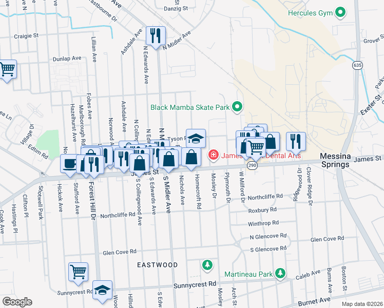 map of restaurants, bars, coffee shops, grocery stores, and more near in Syracuse