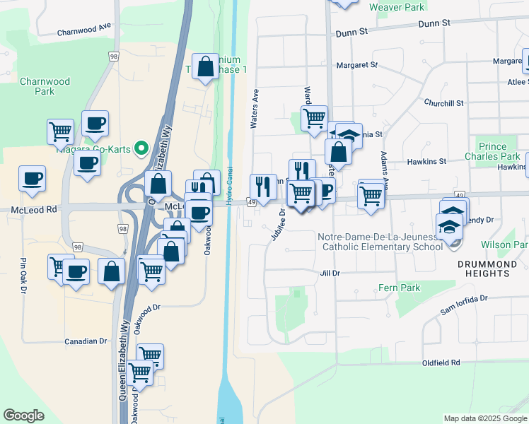 map of restaurants, bars, coffee shops, grocery stores, and more near in Niagara Falls