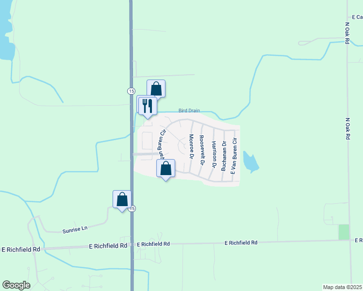 map of restaurants, bars, coffee shops, grocery stores, and more near 373 Grant Circle in Davison