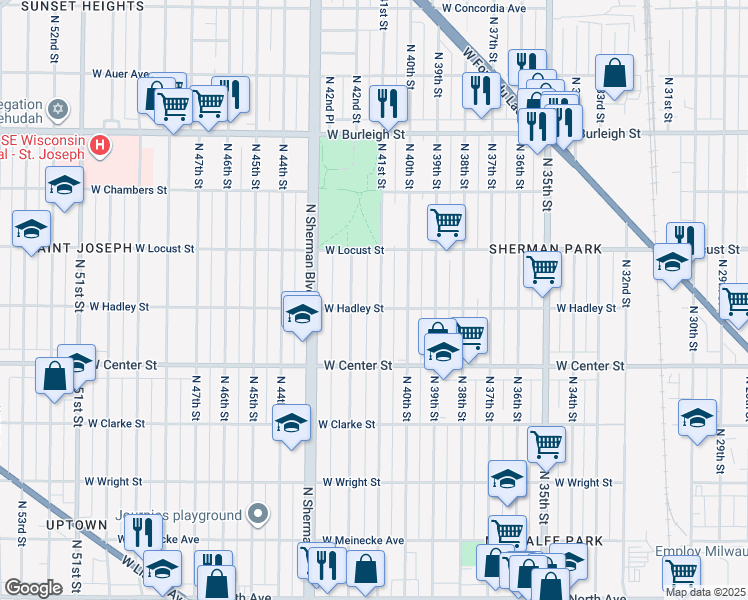 map of restaurants, bars, coffee shops, grocery stores, and more near 2773 North 41st Street in Milwaukee