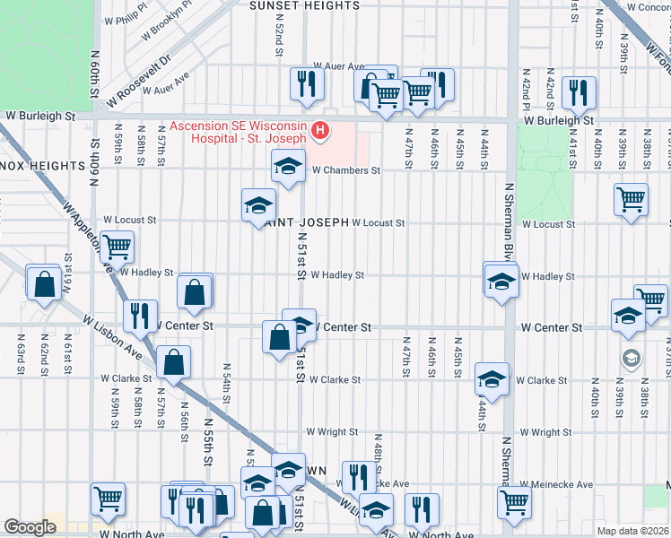 map of restaurants, bars, coffee shops, grocery stores, and more near 2771-2773 North 50th Street in Milwaukee
