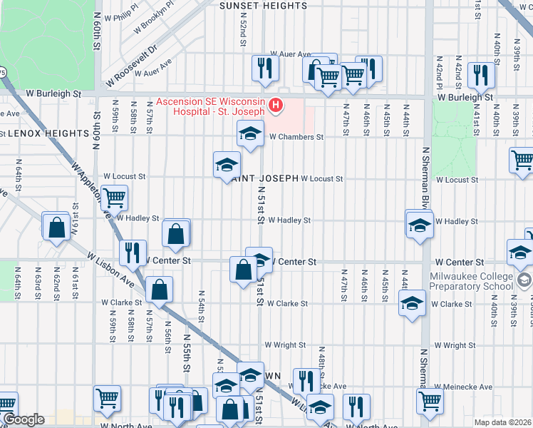 map of restaurants, bars, coffee shops, grocery stores, and more near 2771-2773 North 50th Street in Milwaukee