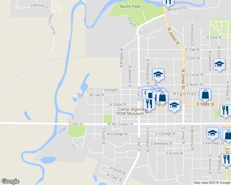 map of restaurants, bars, coffee shops, grocery stores, and more near 412 West Call Street in Algona
