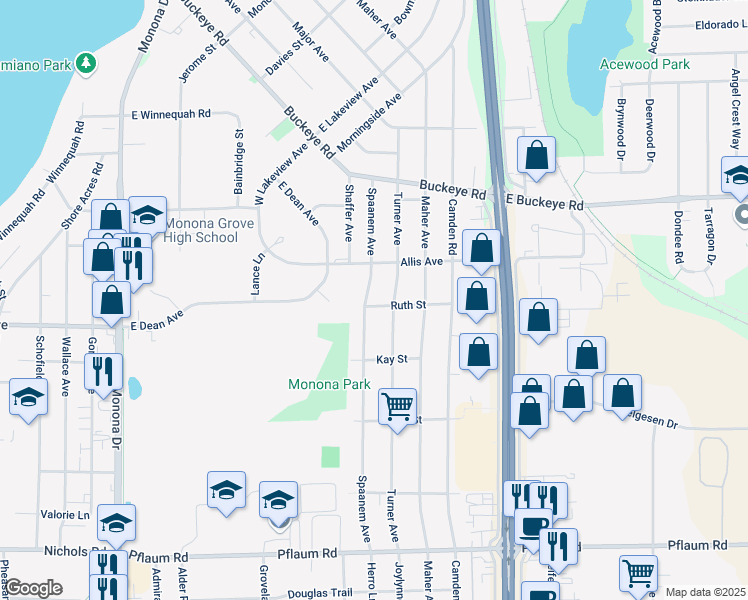 map of restaurants, bars, coffee shops, grocery stores, and more near 4904 Turner Avenue in Madison