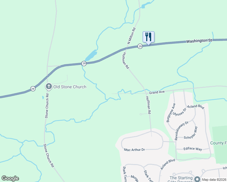 map of restaurants, bars, coffee shops, grocery stores, and more near 36 Hoffman Road in Saratoga Springs