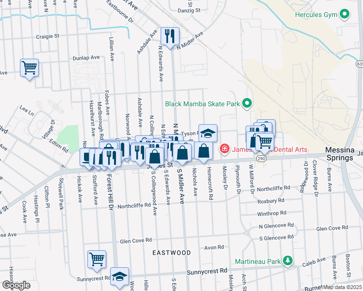 map of restaurants, bars, coffee shops, grocery stores, and more near in Syracuse