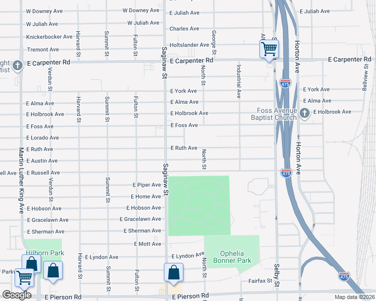 map of restaurants, bars, coffee shops, grocery stores, and more near 738 East Austin Avenue in Flint