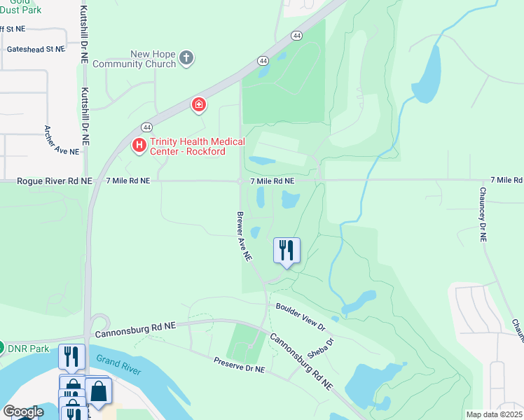 map of restaurants, bars, coffee shops, grocery stores, and more near 4027 Tom Morris Drive Northeast in Plainfield charter Township