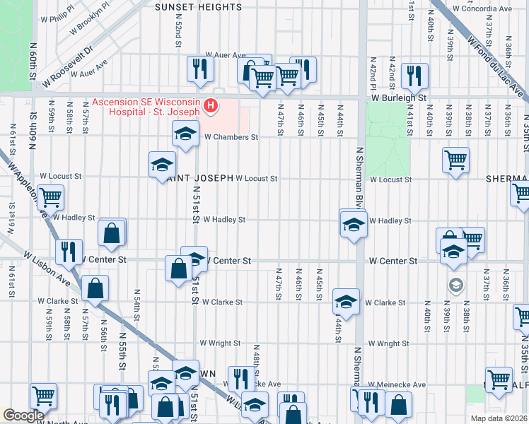 map of restaurants, bars, coffee shops, grocery stores, and more near 2772 North 48th Street in Milwaukee