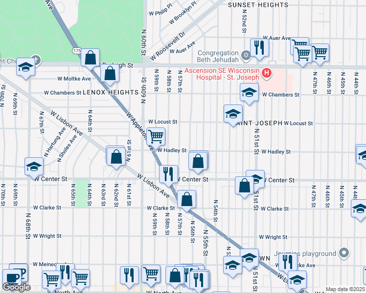 map of restaurants, bars, coffee shops, grocery stores, and more near 2766 North 57th Street in Milwaukee