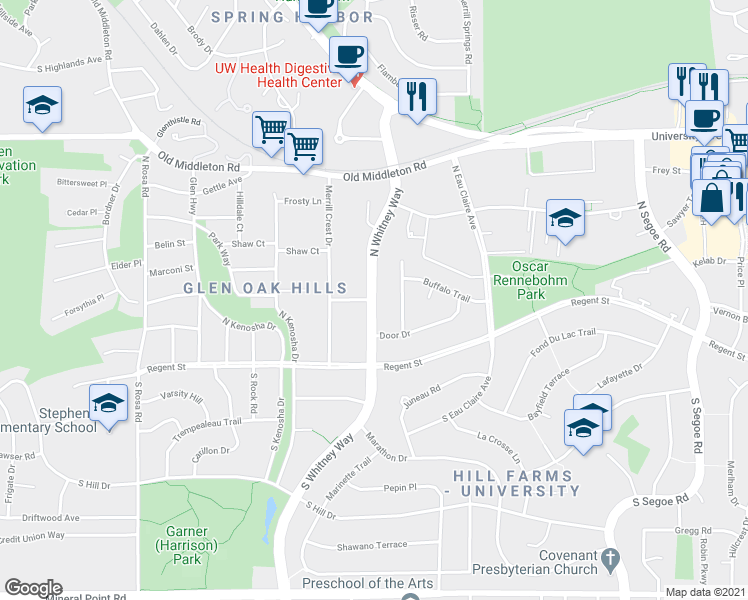map of restaurants, bars, coffee shops, grocery stores, and more near 547 Langlois Street in Madison