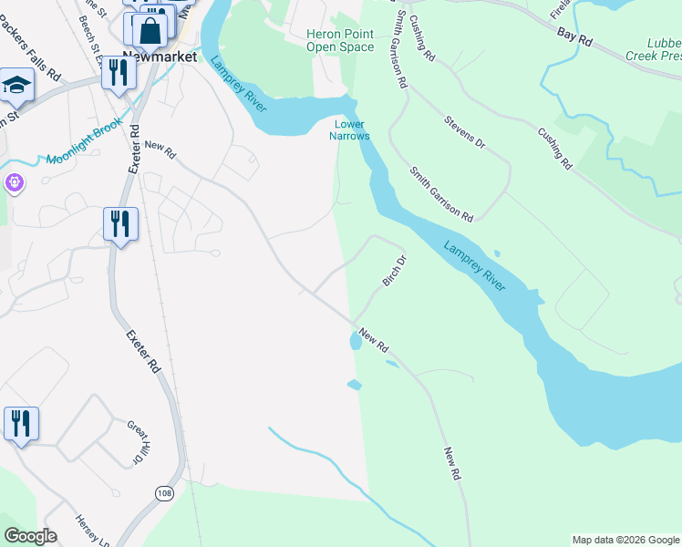 map of restaurants, bars, coffee shops, grocery stores, and more near 3 Birch Drive in Newmarket