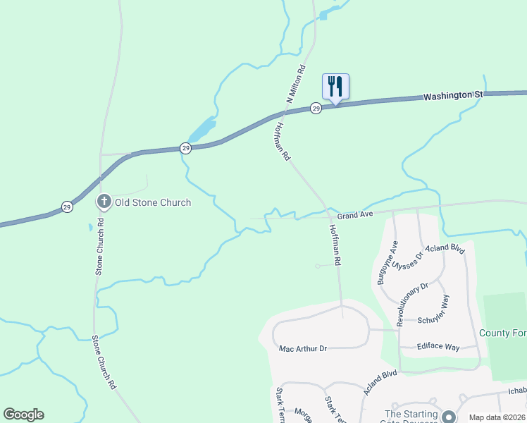 map of restaurants, bars, coffee shops, grocery stores, and more near 36 Hoffman Road in Saratoga Springs