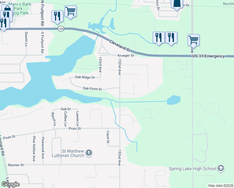 map of restaurants, bars, coffee shops, grocery stores, and more near 16597 152nd Avenue in Spring Lake