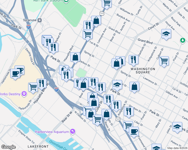 map of restaurants, bars, coffee shops, grocery stores, and more near 316-20 Bristol Place in Syracuse